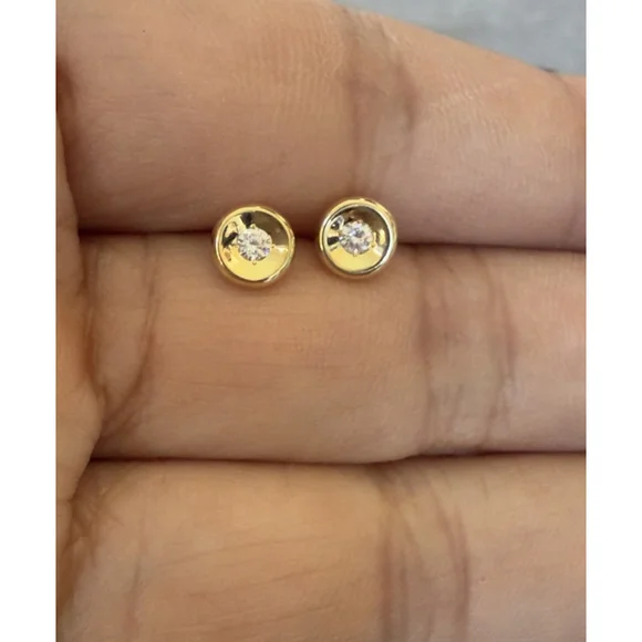 Roberto Coin Rubi & 0.08ctw Diamond Bezel 18k Yellow Gold Stud Earrings - Picture 2 of 15